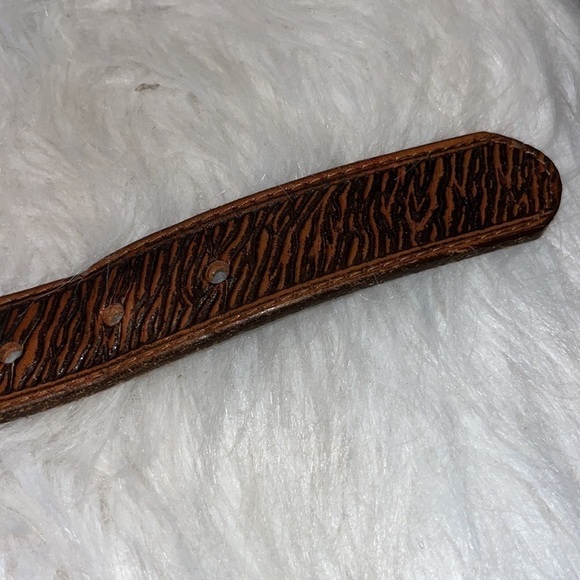 BROWN cowhide Leather belt zebra texture unisex made in USA brass buckle size 34 - Picture 9 of 15